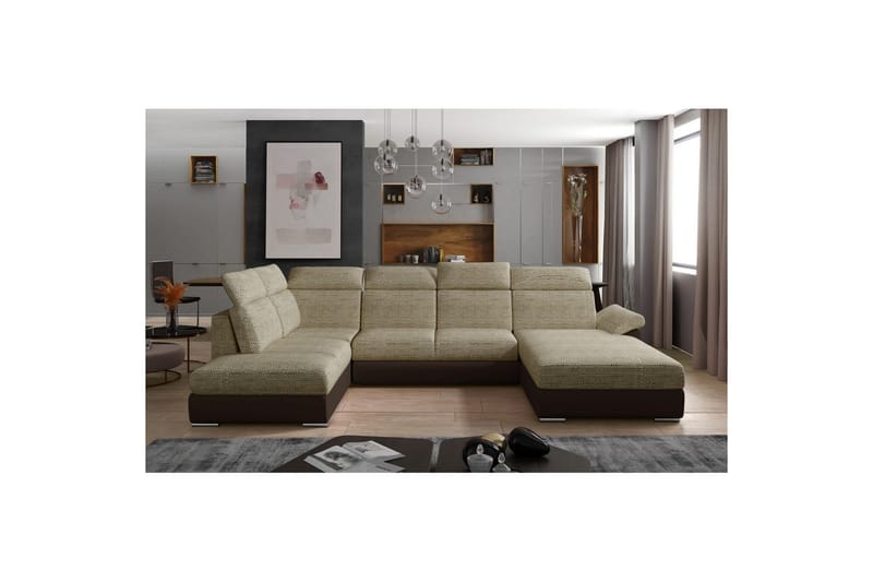 Seksjon Eltap Evanell 336x211x102 cm - Berlin 03, Soft 66, Beige, Mørkebrun, Høyre - Møbler - Sofaer - Sovesofaer - Sovesofa divan