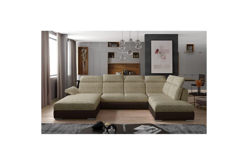 Seksjon Eltap Evanell 336x211x102 cm - Berlin 03, Soft 66, Beige, Mørkebrun, Venstre - Møbler - Sofaer - Sovesofaer - Sovesofa divan