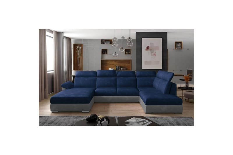 Seksjon Eltap Evanell 336x211x102 cm - Kronos 09, Paros 05, Mørk Blå, Lys Grå, Venstre - Møbler - Sofaer - Sovesofaer - Sovesofa divan