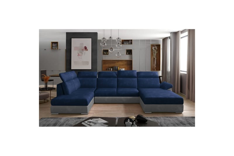 Seksjon Eltap Evanell 336x211x102 cm - Kronos 09, Paros 05, Mørk Blå, Lys Grå, Høyre - Møbler - Sofaer - Sovesofaer - Sovesofa divan
