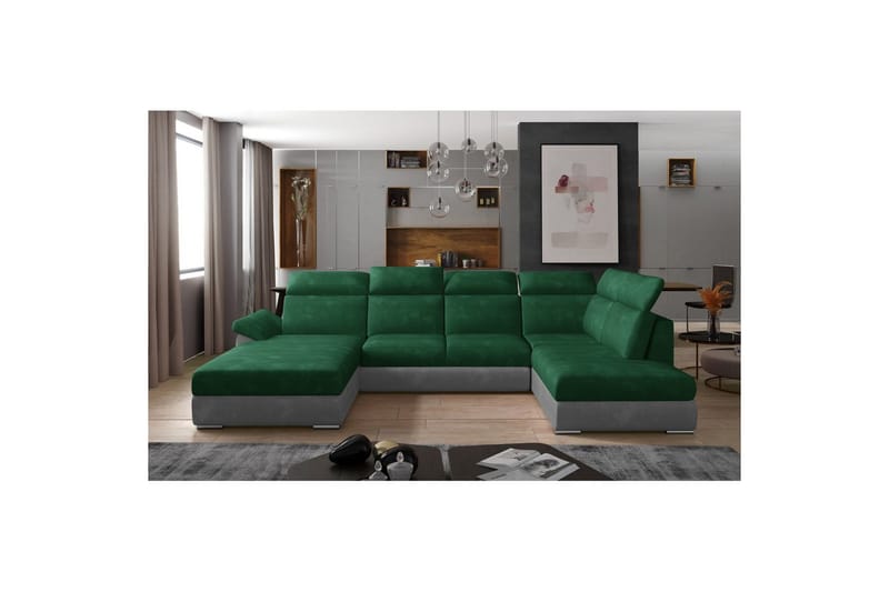 Seksjon Eltap Evanell 336x211x102 cm - Kronos 19, Paros 05, Mørk Grønn, Lys Grå, Venstre - Møbler - Sofaer - Sovesofaer - Sovesofa divan