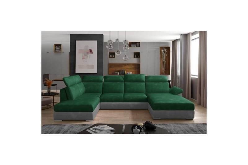 Seksjon Eltap Evanell 336x211x102 cm - Kronos 19, Paros 05, Mørk Grønn, Lys Grå, Høyre - Møbler - Sofaer - Sovesofaer - Sovesofa divan