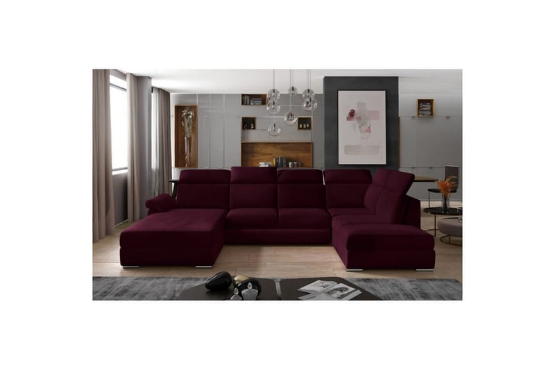Seksjon Eltap Evanell 336x211x102 cm - Mat Velvet 68, Rød, Venstre - Møbler - Sofaer - Sovesofaer - Sovesofa divan