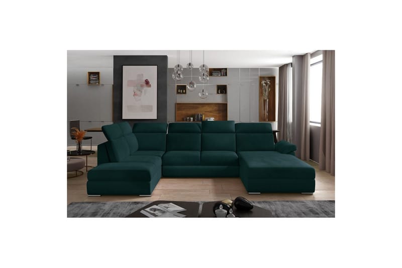 Seksjon Eltap Evanell 336x211x102 cm - Mat Velvet 75, Grønn, Høyre - Møbler - Sofaer - Sovesofaer - Sovesofa divan