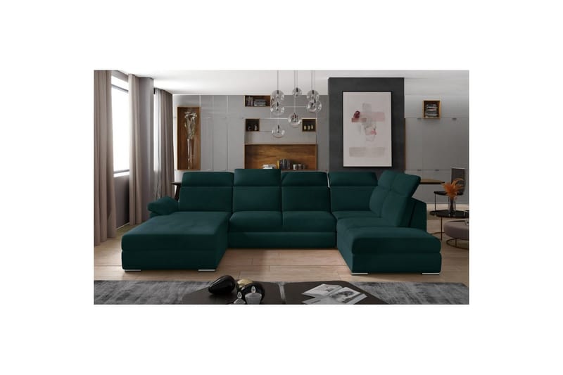 Seksjon Eltap Evanell 336x211x102 cm - Mat Velvet 75, Grønn, Venstre - Møbler - Sofaer - Sovesofaer - Sovesofa divan