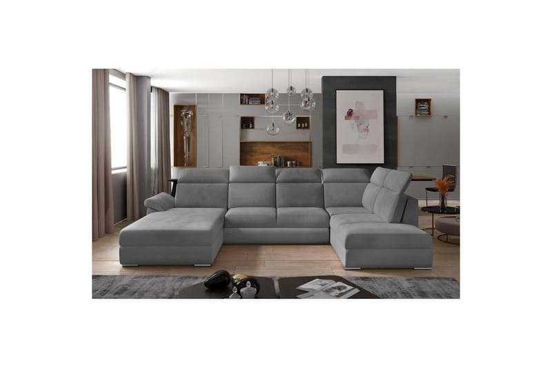 Seksjon Eltap Evanell 336x211x102 cm - Monolith 84, Lys Grå, Venstre - Møbler - Sofaer - Sovesofaer - Sovesofa divan