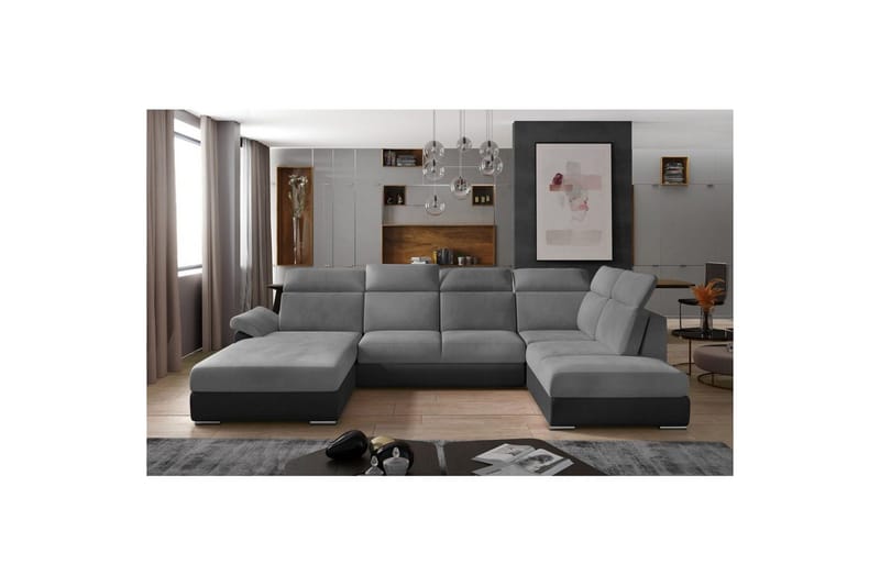 Seksjon Eltap Evanell 336x211x102 cm - Monolith 84, Monolith 97, Lys grå, Mørk grå, Venstre - Møbler - Sofaer - Sovesofaer - Sovesofa divan