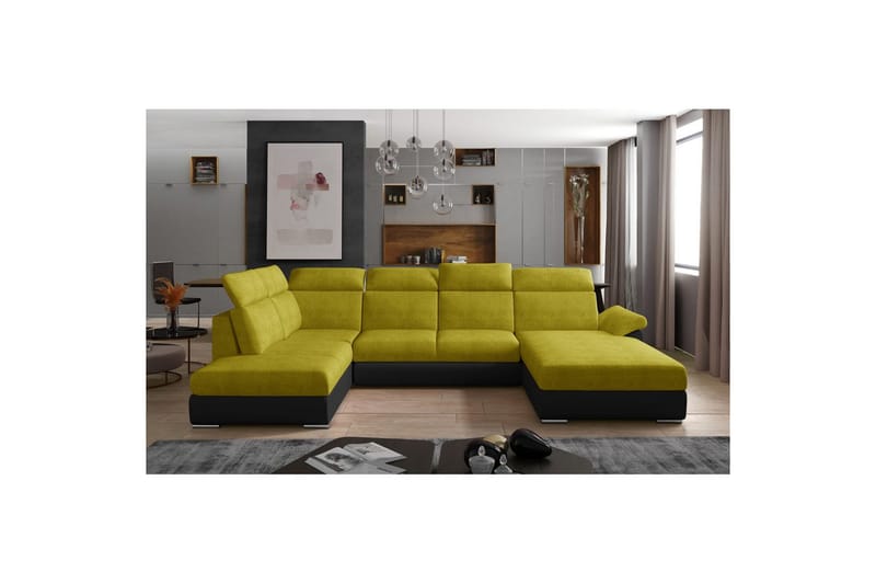 Seksjon Eltap Evanell 336x211x102 cm - Omega 68, Soft 11, Gul, Svart, Høyre - Møbler - Sofaer - Sovesofaer - Sovesofa divan