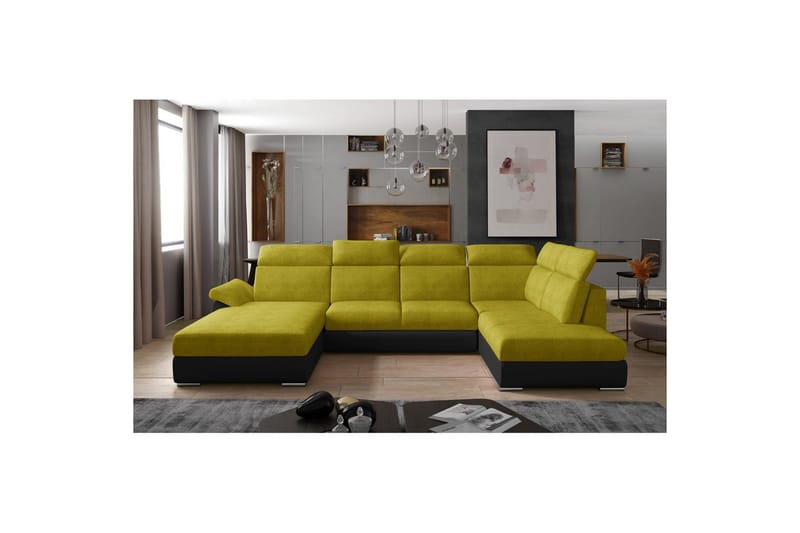 Seksjon Eltap Evanell 336x211x102 cm - Omega 68, Soft 11, Gul, Svart, Venstre - Møbler - Sofaer - Sovesofaer - Sovesofa divan
