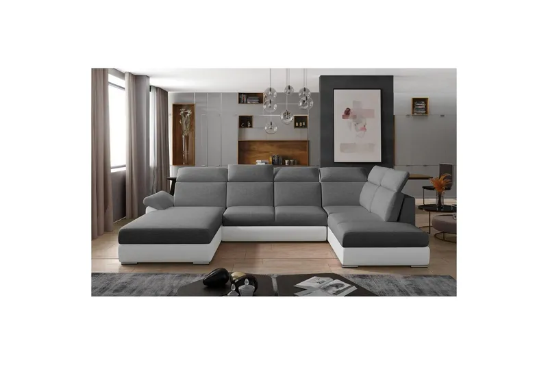 Seksjon Eltap Evanell 336x211x102 cm - Sawana 05, Soft 17, Grå, Hvit, Venstre - Møbler - Sofaer - Sovesofaer - Sovesofa divan