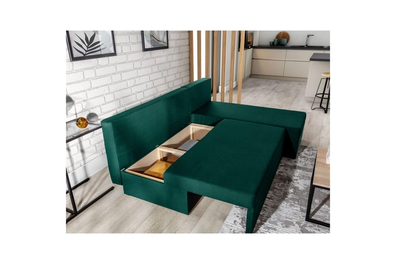 Seksjon Eltap Gino 201x143x90 cm - Nube 35, Grønn - Møbler - Sofaer - Sovesofaer - Sovesofa divan
