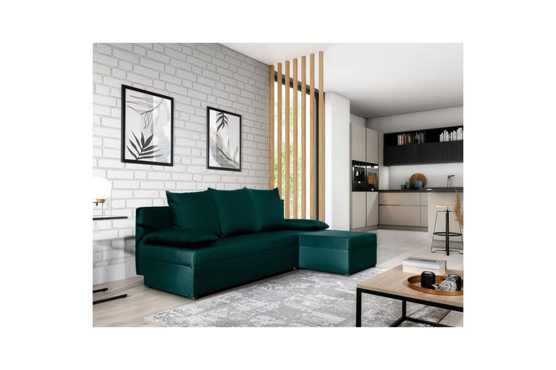 Seksjon Eltap Gino 201x143x90 cm - Nube 35, Grønn - Møbler - Sofaer - Sovesofaer - Sovesofa divan