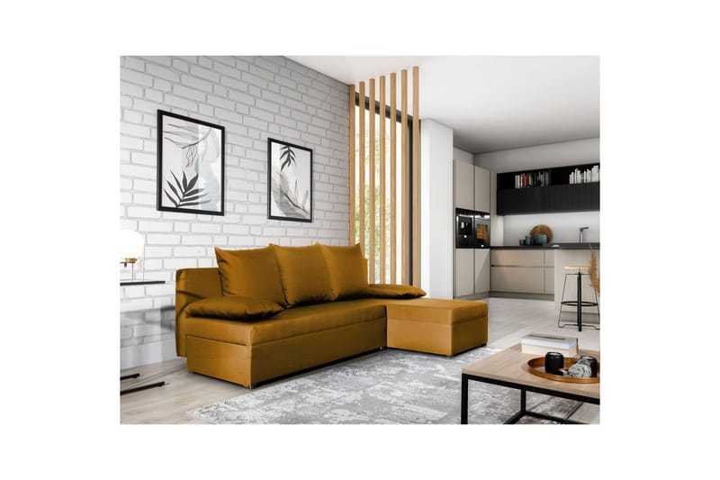 Seksjon Eltap Gino 201x143x90 cm - Nube 45, Gul - Møbler - Sofaer - Sovesofaer - Sovesofa divan