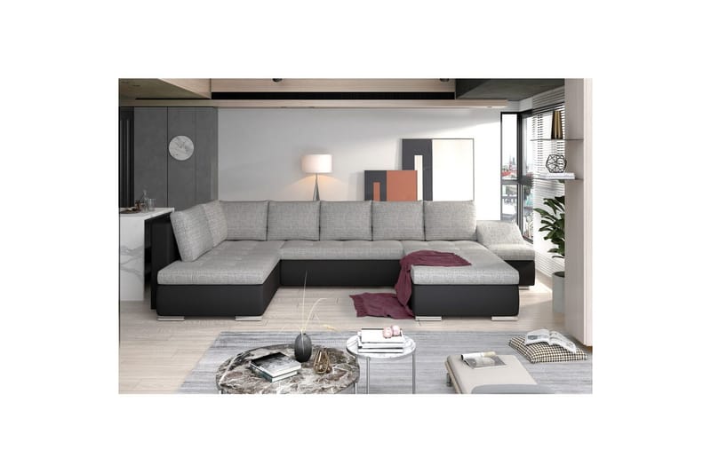 Seksjon Eltap Giovanni 351x82x190 cm - Berlin 01, Soft 11, Grå, Svart, Høyre - Møbler - Sofaer - Sovesofaer - Hjørnesovesofa