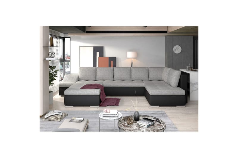 Seksjon Eltap Giovanni 351x82x190 cm, Berlin 01, Soft 11, Grå, Svart, Venstre