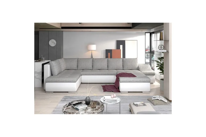 Seksjon Eltap Giovanni 351x82x190 cm - Berlin 01, Soft 17, Grå, Hvit, Høyre - Møbler - Sofaer - Sovesofaer - Hjørnesovesofa