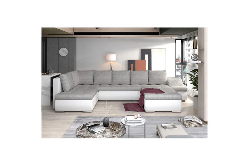 Seksjon Eltap Giovanni 351x82x190 cm - Berlin 01, Soft 17, Grå, Hvit, Høyre - Møbler - Sofaer - Sovesofaer - Hjørnesovesofa