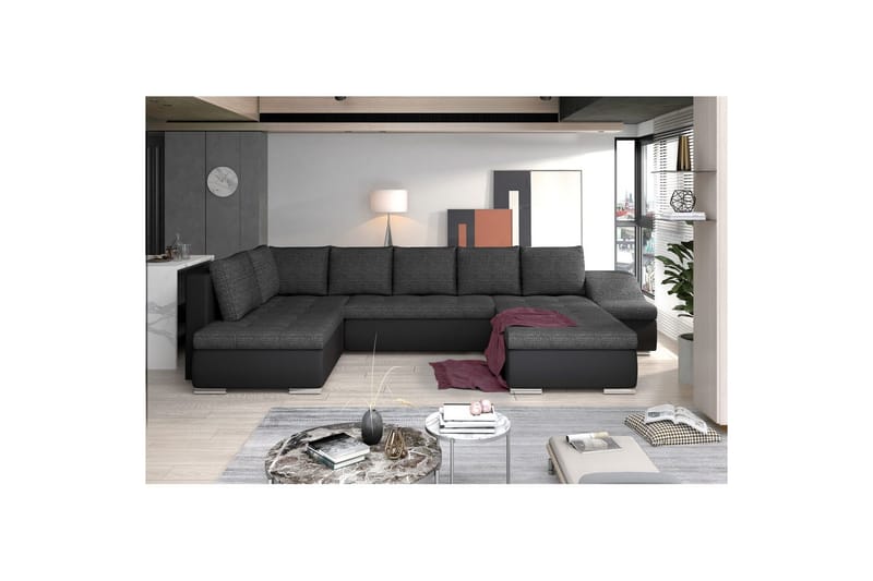 Seksjon Eltap Giovanni 351x82x190 cm - Berlin 02, Soft 11, Svart, Høyre - Møbler - Sofaer - Sovesofaer - Hjørnesovesofa
