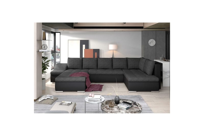 Seksjon Eltap Giovanni 351x82x190 cm - Berlin 02, Soft 11, Svart, Venstre - Møbler - Sofaer - Sovesofaer - Hjørnesovesofa