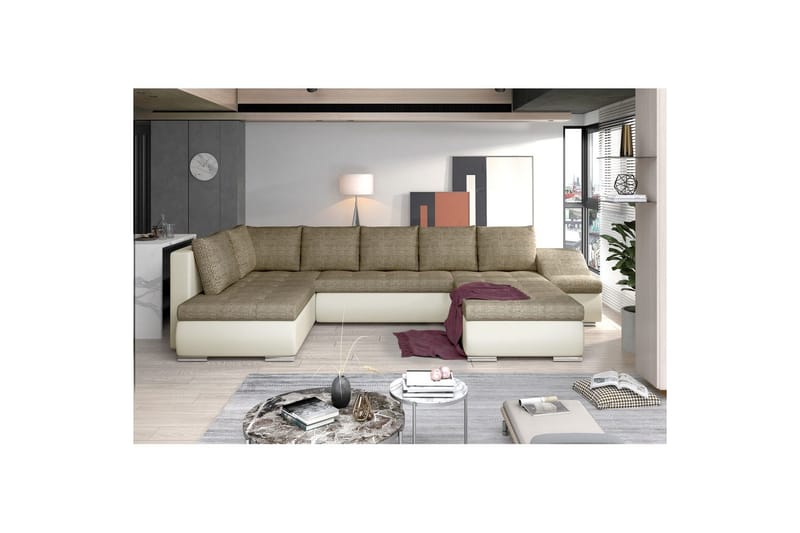 Seksjon Eltap Giovanni 351x82x190 cm - Berlin 03, Soft 33, Beige, Høyre - Møbler - Sofaer - Sovesofaer - Hjørnesovesofa