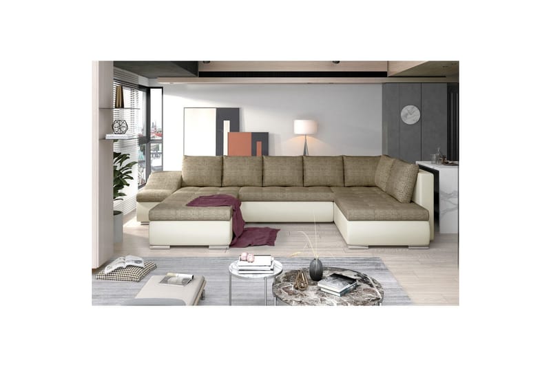 Seksjon Eltap Giovanni 351x82x190 cm - Berlin 03, Soft 33, Beige, Venstre - Møbler - Sofaer - Sovesofaer - Hjørnesovesofa
