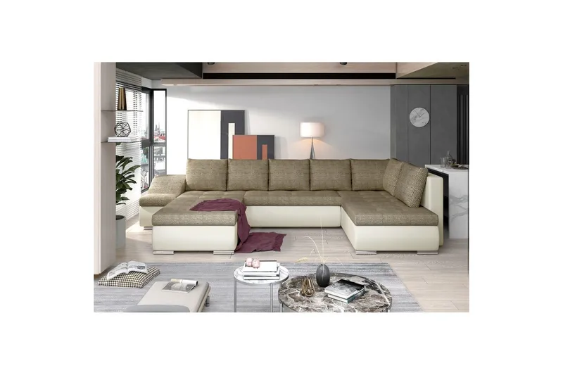 Seksjon Eltap Giovanni 351x82x190 cm - Berlin 03, Soft 33, Beige, Venstre - Møbler - Sofaer - Sovesofaer - Hjørnesovesofa