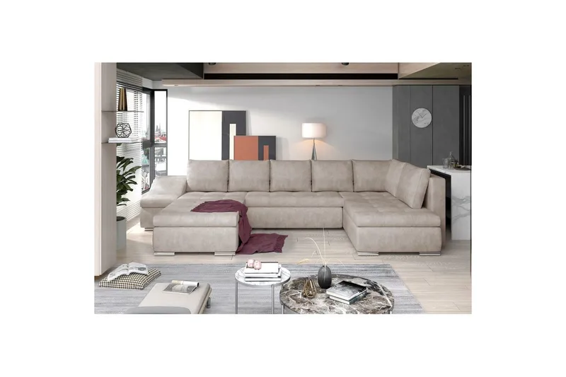 Seksjon Eltap Giovanni 351x82x190 cm - Dora 21, Beige, Venstre - Møbler - Sofaer - Sovesofaer - Hjørnesovesofa