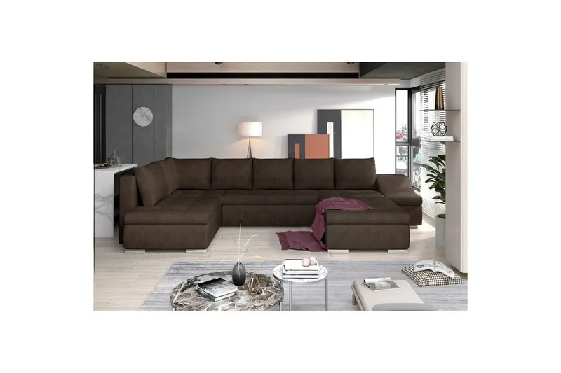 Seksjon Eltap Giovanni 351x82x190 cm - Dora 28, Mørk brun, Høyre - Møbler - Sofaer - Sovesofaer - Hjørnesovesofa