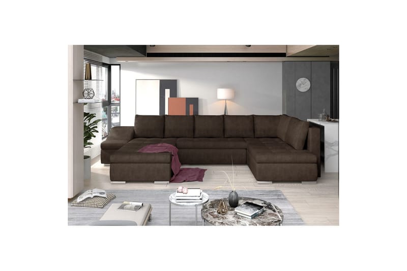 Seksjon Eltap Giovanni 351x82x190 cm - Dora 28, Mørk brun, Venstre - Møbler - Sofaer - Sovesofaer - Hjørnesovesofa