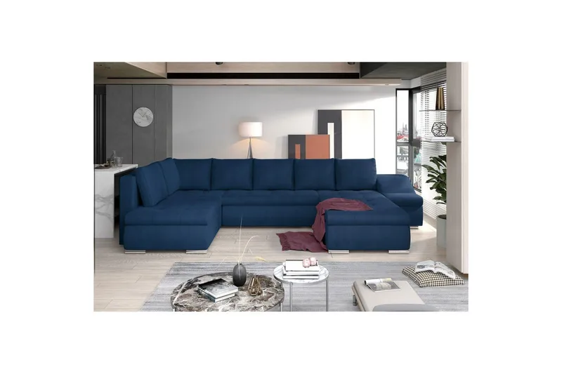 Seksjon Eltap Giovanni 351x82x190 cm - Monolith 77, Blå, Høyre - Møbler - Sofaer - Sovesofaer - Hjørnesovesofa