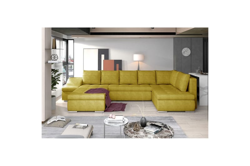 Seksjon Eltap Giovanni 351x82x190 cm - Omega 68, Gul, Venstre - Møbler - Sofaer - Sovesofaer - Hjørnesovesofa