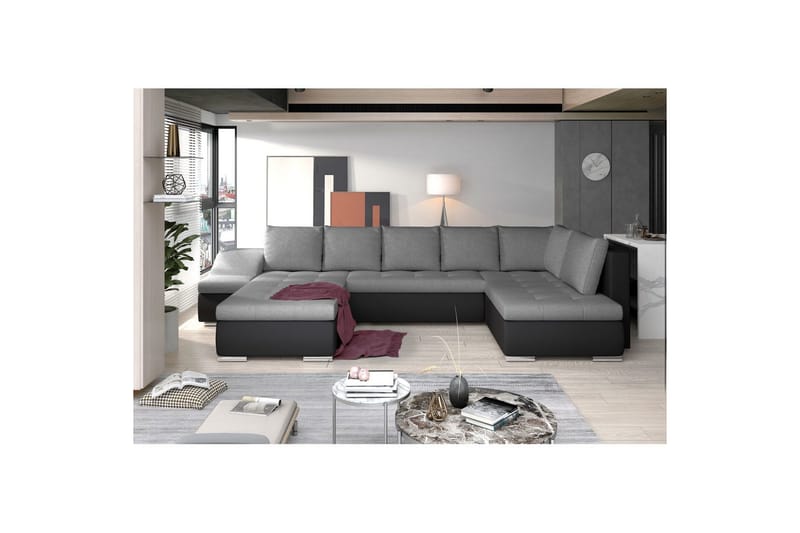 Seksjon Eltap Giovanni 351x82x190 cm - Sawana 05, Soft 11, Grå, Svart, Venstre - Møbler - Sofaer - Sovesofaer - Hjørnesovesofa
