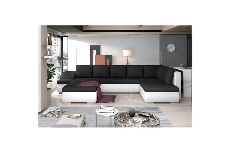 Seksjon Eltap Giovanni 351x82x190 cm - Sawana 14, Soft 17, Svart, Hvit, Venstre - Møbler - Sofaer - Sovesofaer - Hjørnesovesofa