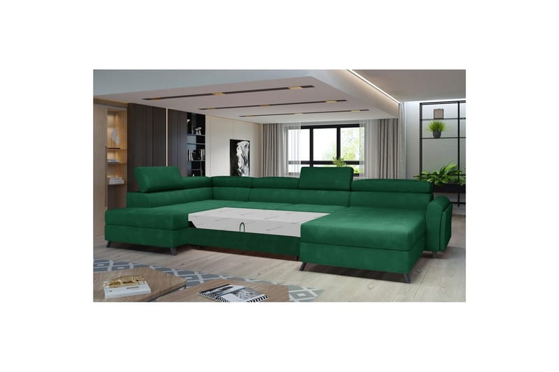 Seksjon Eltap Josette 360x200x92 cm - Kronos 19, Mørk Grønn, Venstre - Møbler - Sofaer - Sovesofaer - Sovesofa divan