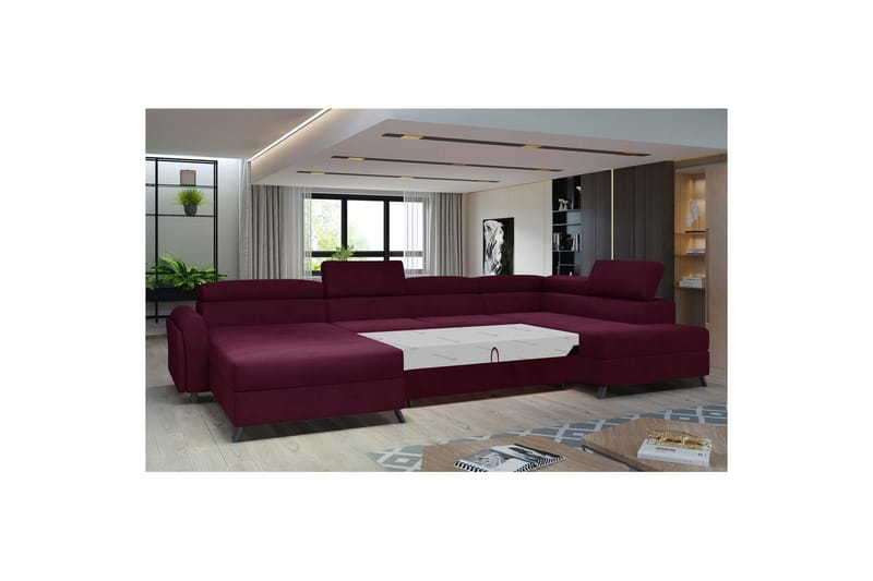 Seksjon Eltap Josette 360x200x92 cm - Mat Velvet 68, Rød, Høyre - Møbler - Sofaer - Sovesofaer - Sovesofa divan