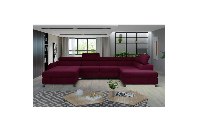 Seksjon Eltap Josette 360x200x92 cm - Mat Velvet 68, Rød, Høyre - Møbler - Sofaer - Sovesofaer - Sovesofa divan