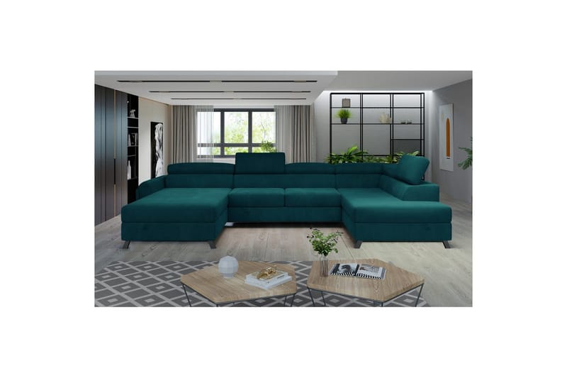 Seksjon Eltap Josette 360x200x92 cm - Mat Velvet 75, Grønn, Høyre - Møbler - Sofaer - Sovesofaer - Sovesofa divan