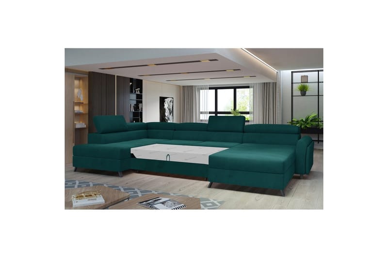 Seksjon Eltap Josette 360x200x92 cm - Mat Velvet 75, Grønn, Venstre - Møbler - Sofaer - Sovesofaer - Sovesofa divan