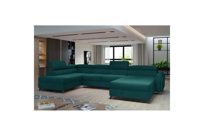 Seksjon Eltap Josette 360x200x92 cm - Mat Velvet 75, Grønn, Venstre - Møbler - Sofaer - Sovesofaer - Sovesofa divan