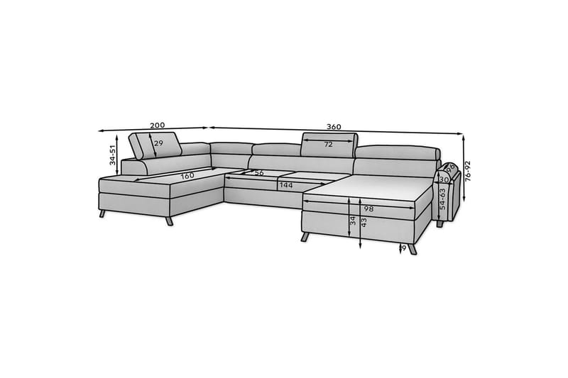 Seksjon Eltap Josette 360x200x92 cm - Monolith 97, Mørk Grå, Venstre - Møbler - Sofaer - Sovesofaer - Sovesofa divan