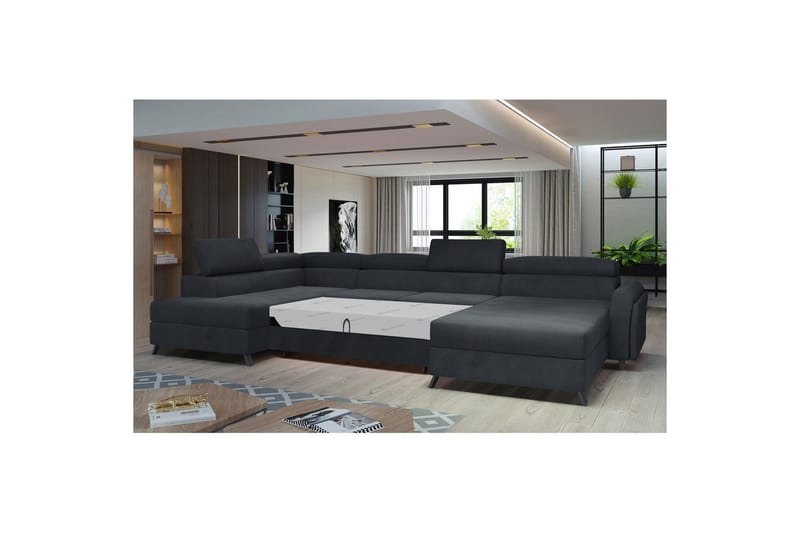 Seksjon Eltap Josette 360x200x92 cm - Monolith 97, Mørk Grå, Venstre - Møbler - Sofaer - Sovesofaer - Sovesofa divan