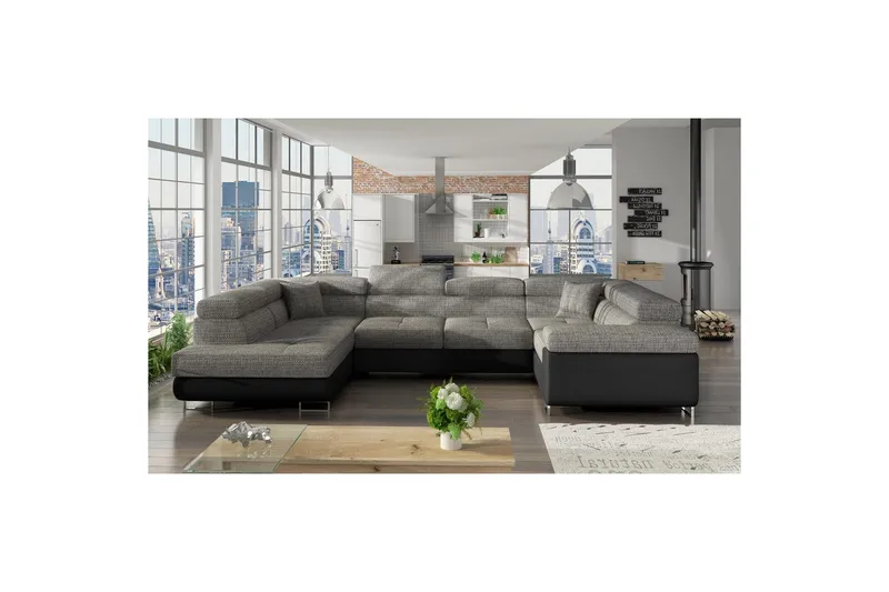 Seksjon Eltap Letto 340x202x90 cm - Berlin 01, Soft 11, Grå, Svart, Venstre - Møbler - Sofaer - Sovesofaer - Hjørnesovesofa
