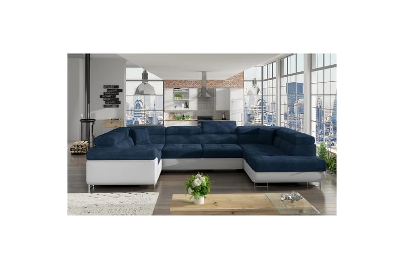 Seksjon Eltap Letto 340x202x90 cm - Kronos 09, Soft 17, Mørk Blå, Hvit, Høyre - Møbler - Sofaer - Sovesofaer - Hjørnesovesofa