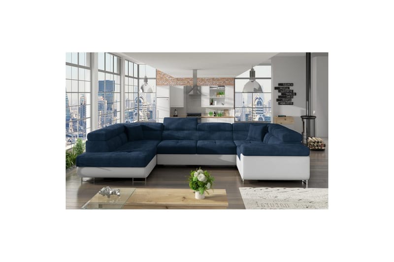 Seksjon Eltap Letto 340x202x90 cm - Kronos 09, Soft 17, Mørk Blå, Hvit, Venstre - Møbler - Sofaer - Sovesofaer - Hjørnesovesofa