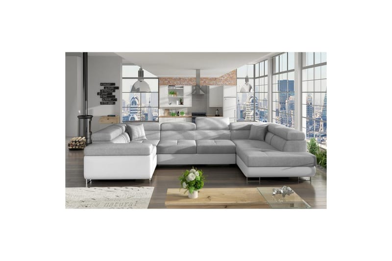 Seksjon Eltap Letto 340x202x90 cm - Sawana 21, Myk 17, Grå, Hvit, Høyre - Møbler - Sofaer - Sovesofaer - Hjørnesovesofa