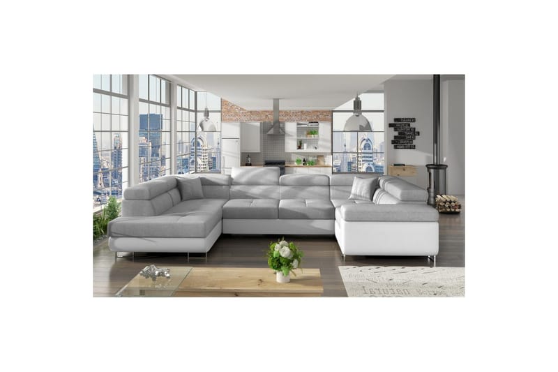 Seksjon Eltap Letto 340x202x90 cm - Sawana 21, Myk 17, Grå, Hvit, Venstre - Møbler - Sofaer - Sovesofaer - Hjørnesovesofa