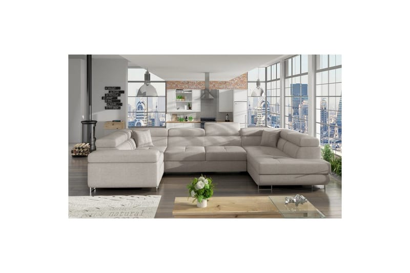 Seksjon Eltap Letto 340x202x90 cm - Trekk 02, Lys grå, Høyre - Møbler - Sofaer - Sovesofaer - Hjørnesovesofa