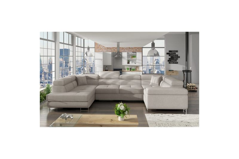 Seksjon Eltap Letto 340x202x90 cm - Trekk 02, Lys grå, Venstre - Møbler - Sofaer - Sovesofaer - Hjørnesovesofa