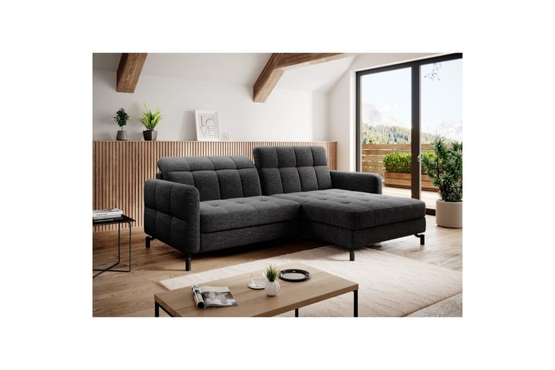 Seksjon Eltap Lorelle 225x160x105 cm - Berlin 02, Svart, Høyre - Møbler - Sofaer - Sovesofaer - Sovesofa divan