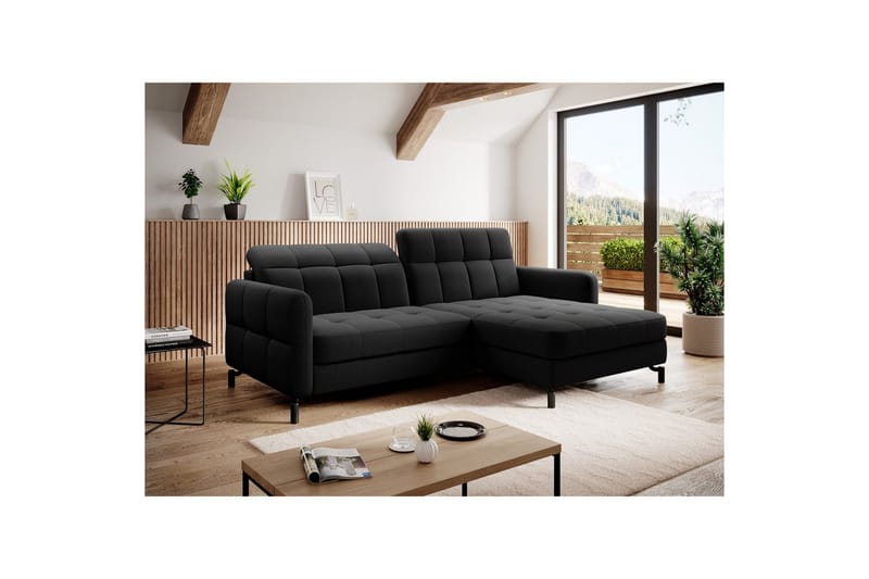 Seksjon Eltap Lorelle 225x160x105 cm - Inari 100, Svart, Høyre - Møbler - Sofaer - Sovesofaer - Sovesofa divan